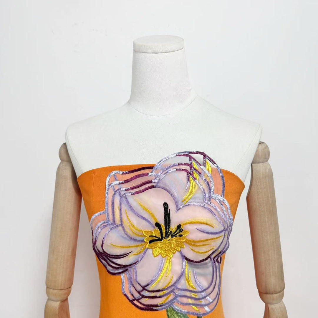 SUZANNE ORANGE FLORAL BUSTIER MAXI DRESS