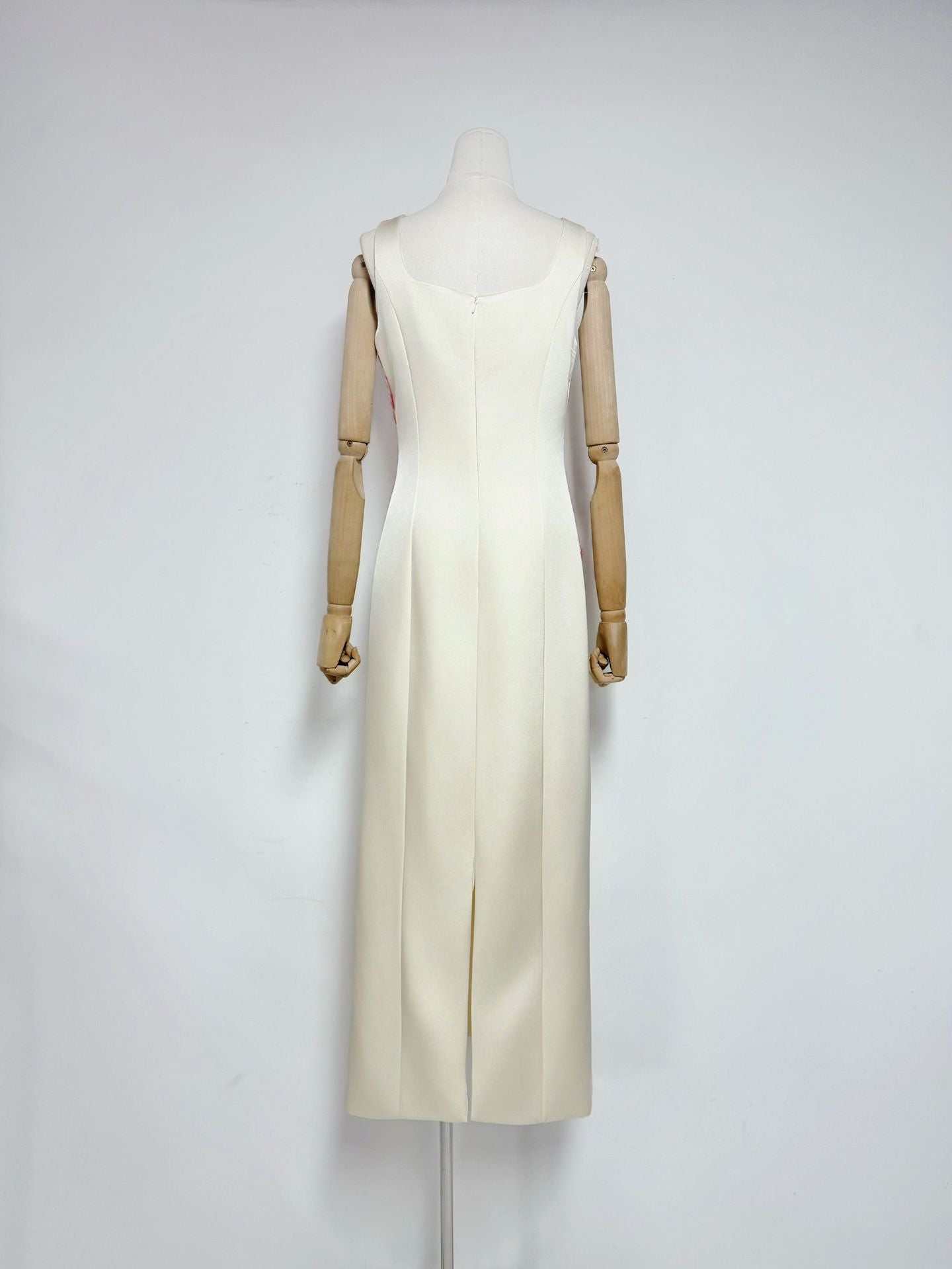 NICOLA SQUARE NECK EMBROIDERED SATIN MAXI DRESS