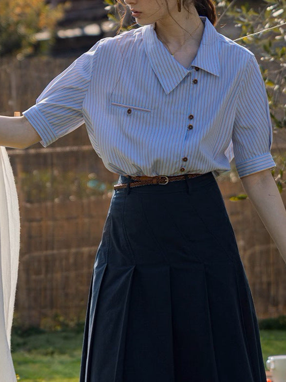BLEND STRIPE SHORT SLEEVE SHIRT FOR CASUAL WORK