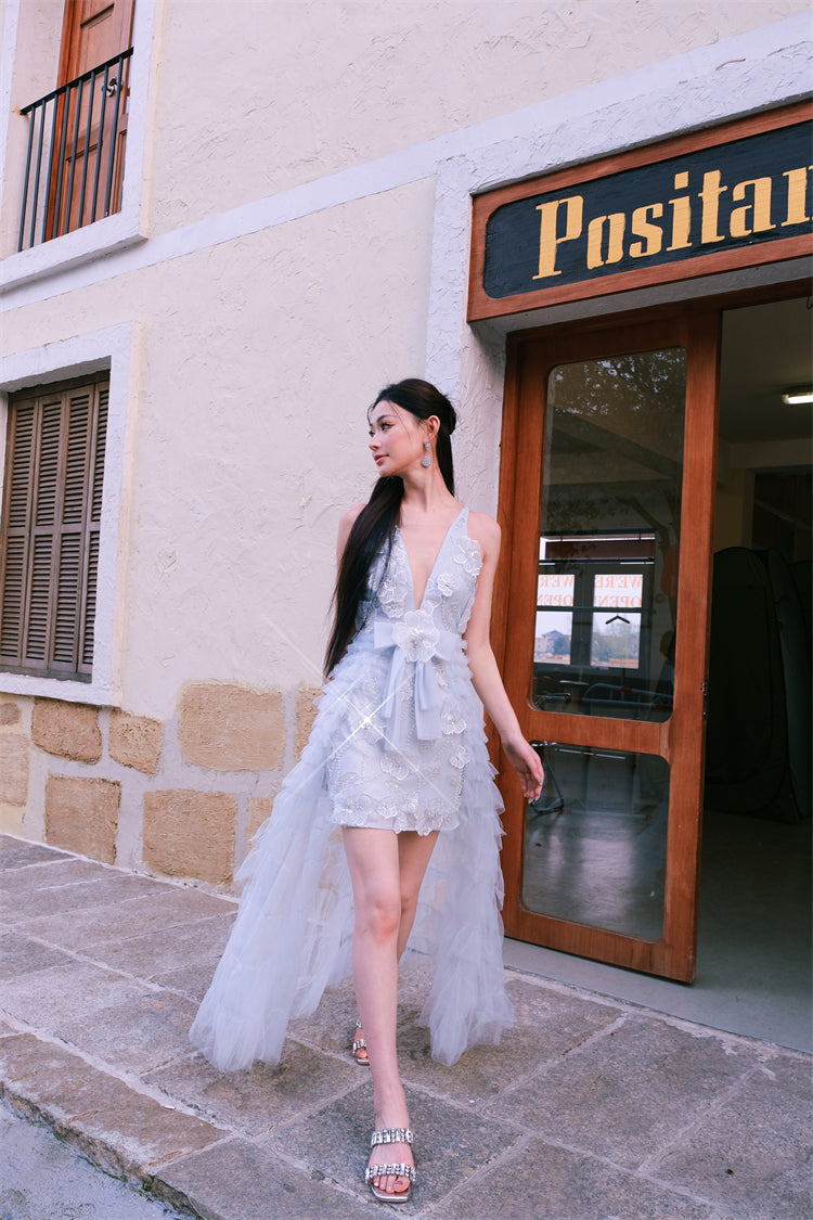 VIVI LIGHT BLUE SLEEVELESS CHIFFON BANQUET GOWN