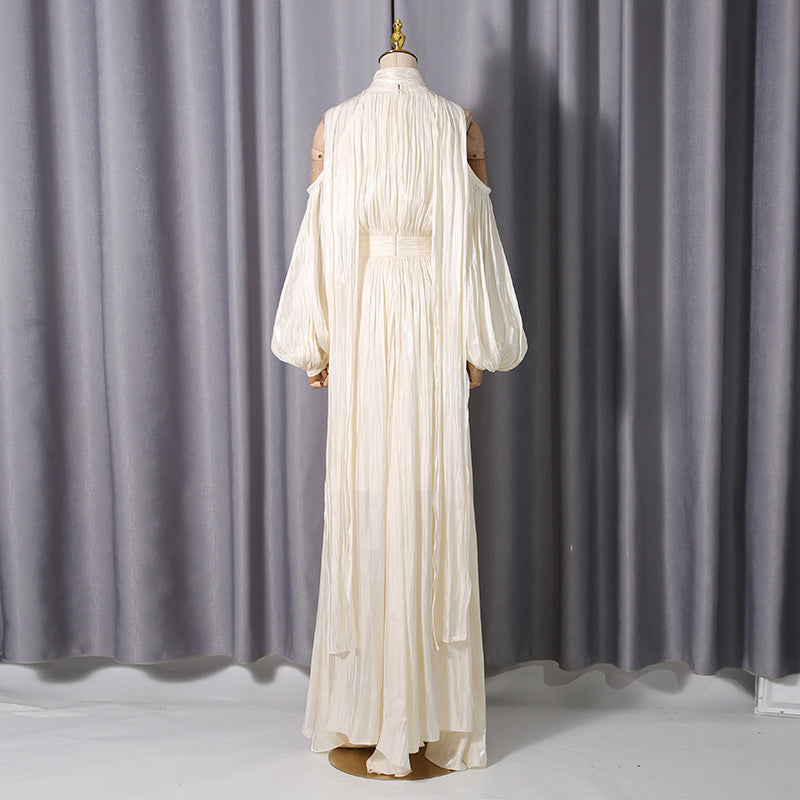 ASHLEY APRICOT OFF SHOULDER PUFF SLEEVE MAXI DRESS