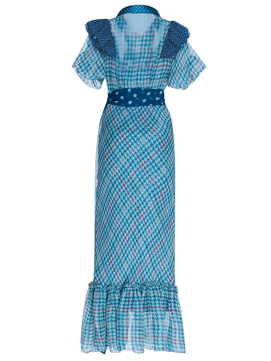 BLUE PLAID MIDI DRESS FOR WORK