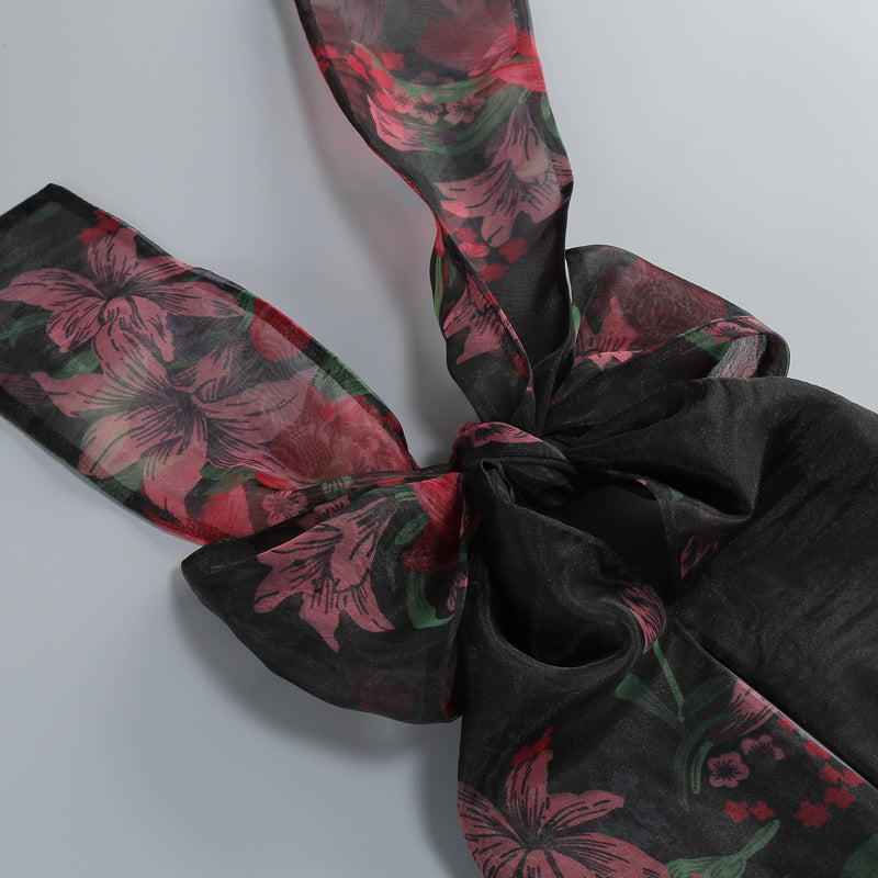 GEORGIA FLORAL HALTER RUFFLE MAXI DRESS BLACK