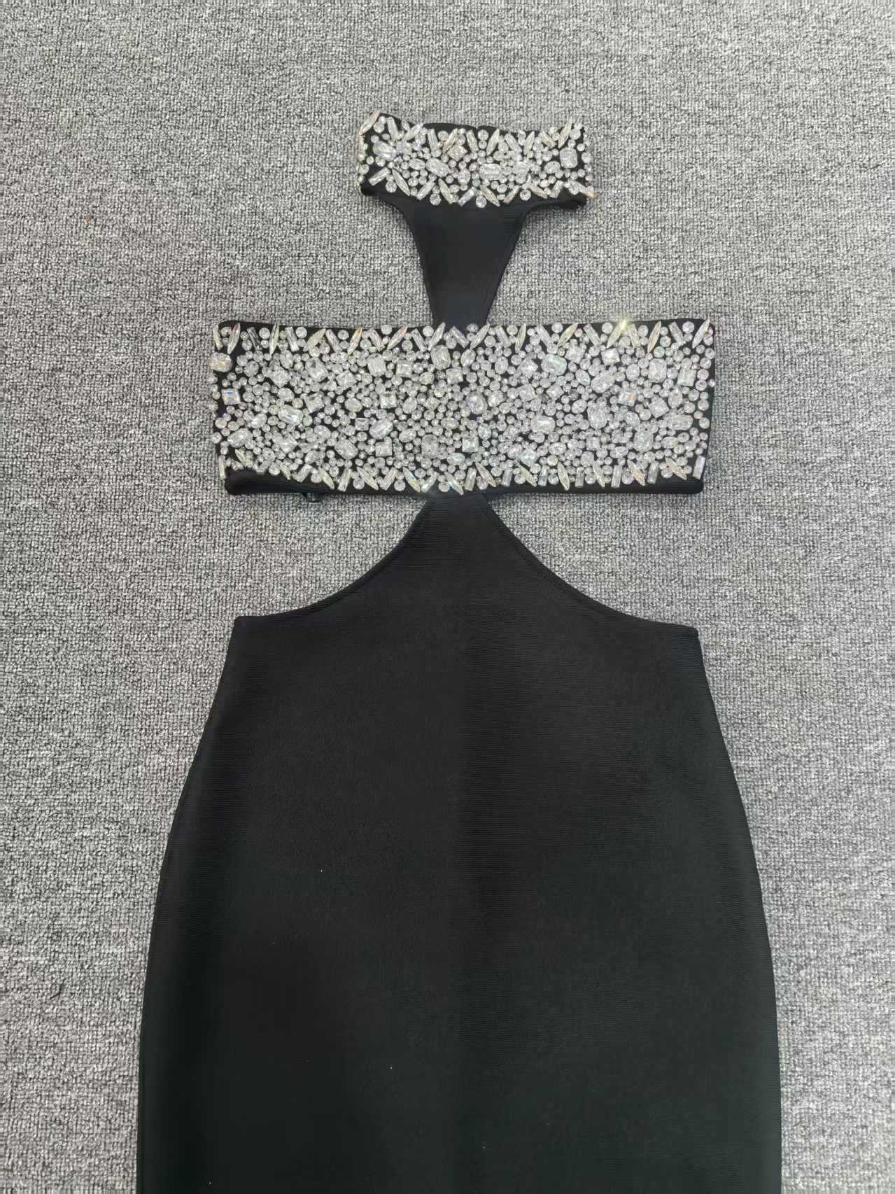 GWENDOLYN CRYSTAL HALTER MAXI DRESS BLACK