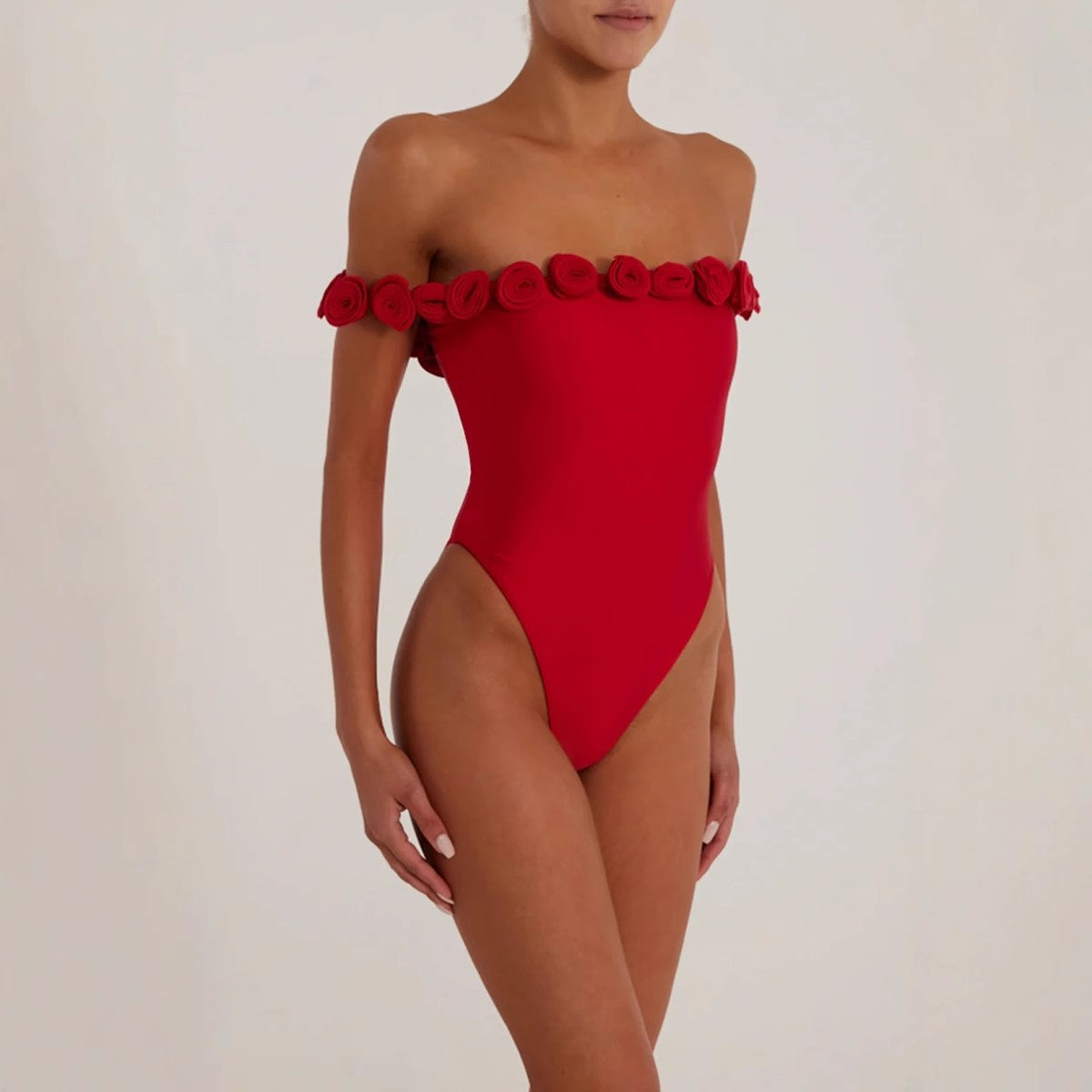 3D FLOWER RED STRAPLESS BODYSUIT FOR PARTY