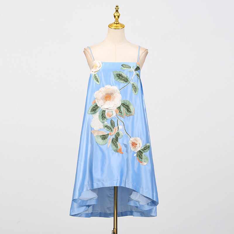 EDWINA EMBROIDERED MINI DRESS – BLUE FLORAL COCKTAIL