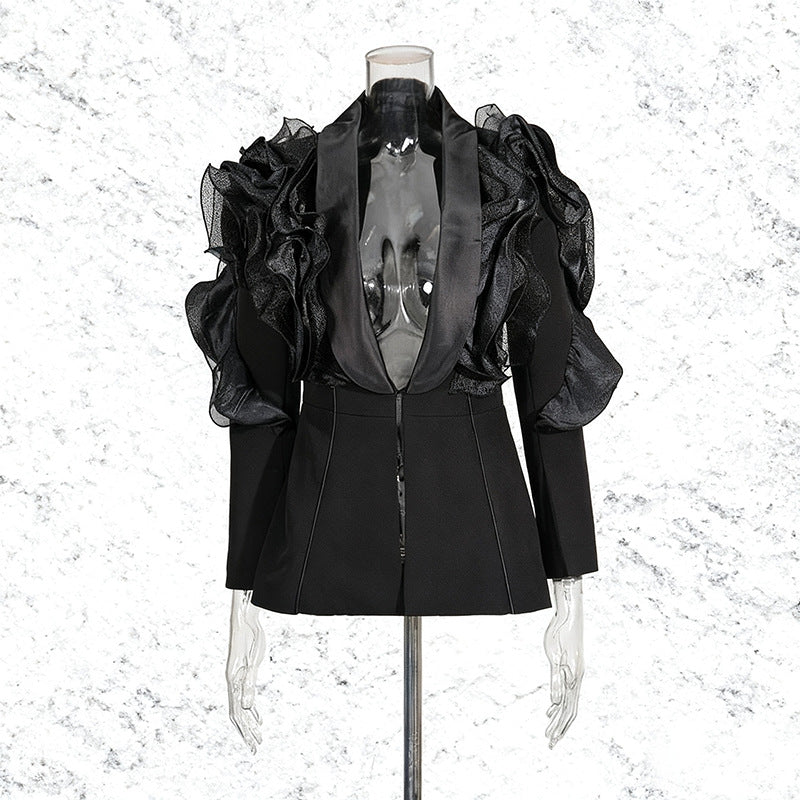 ASHLEY RUFFLE BLAZER, BLACK PARTY BLAZER