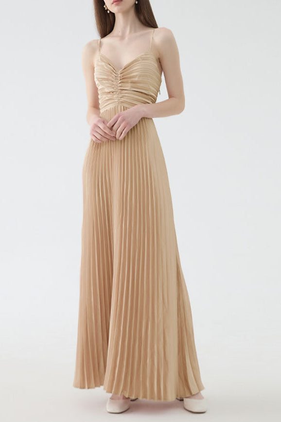 DEBORAH PLEATED SLIP MAXI DRESS APRICOT
