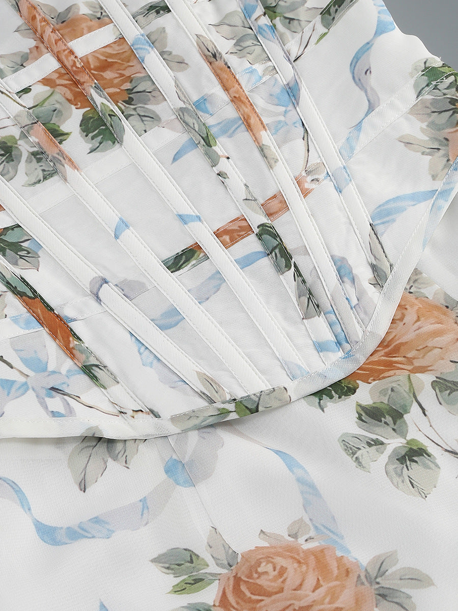 PHOENIX WHITE FLORAL CORSET MAXI DRESS