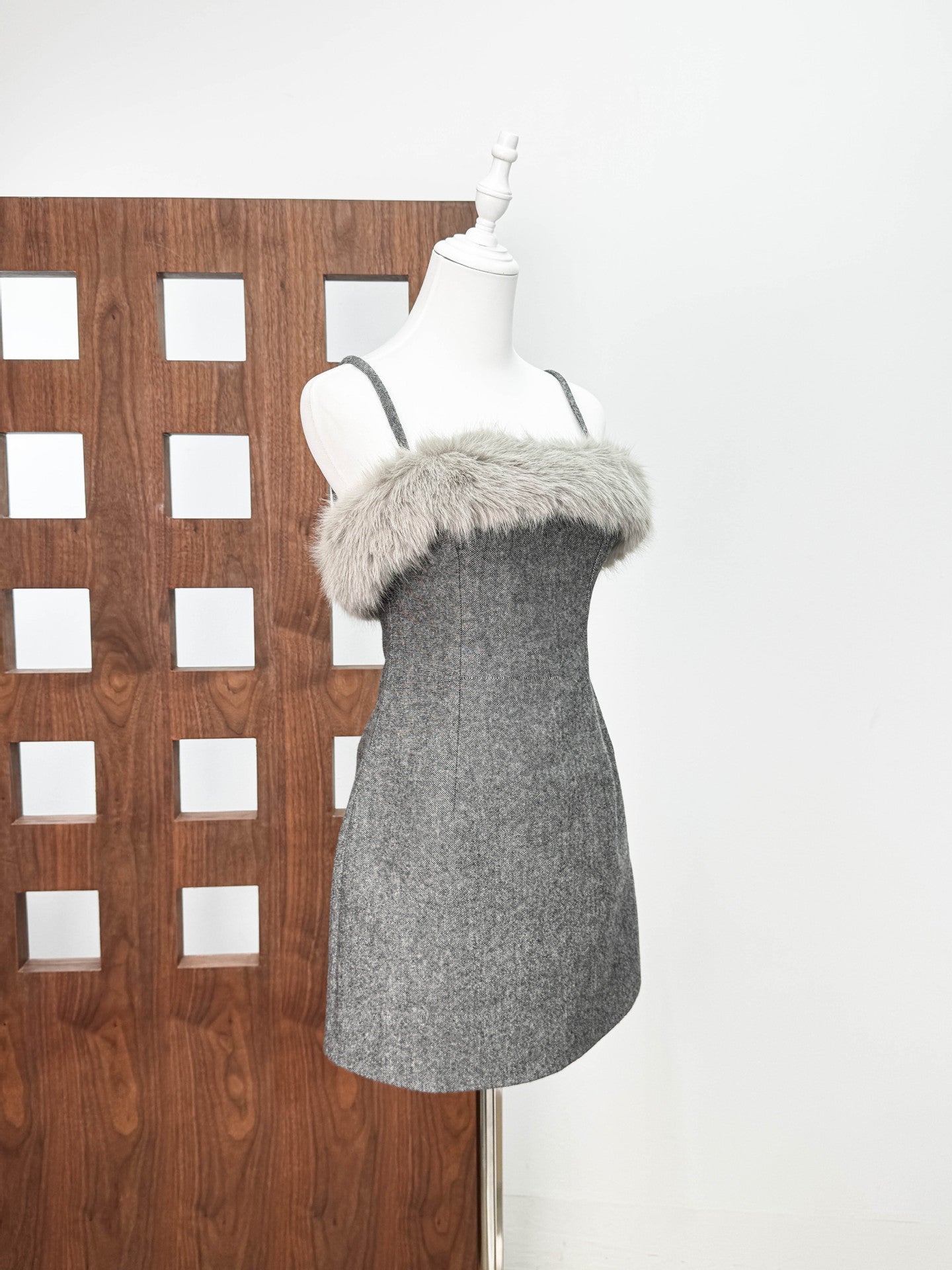 VICTORIA GREY FAUX FUR MINI DRESS FOR PARTY