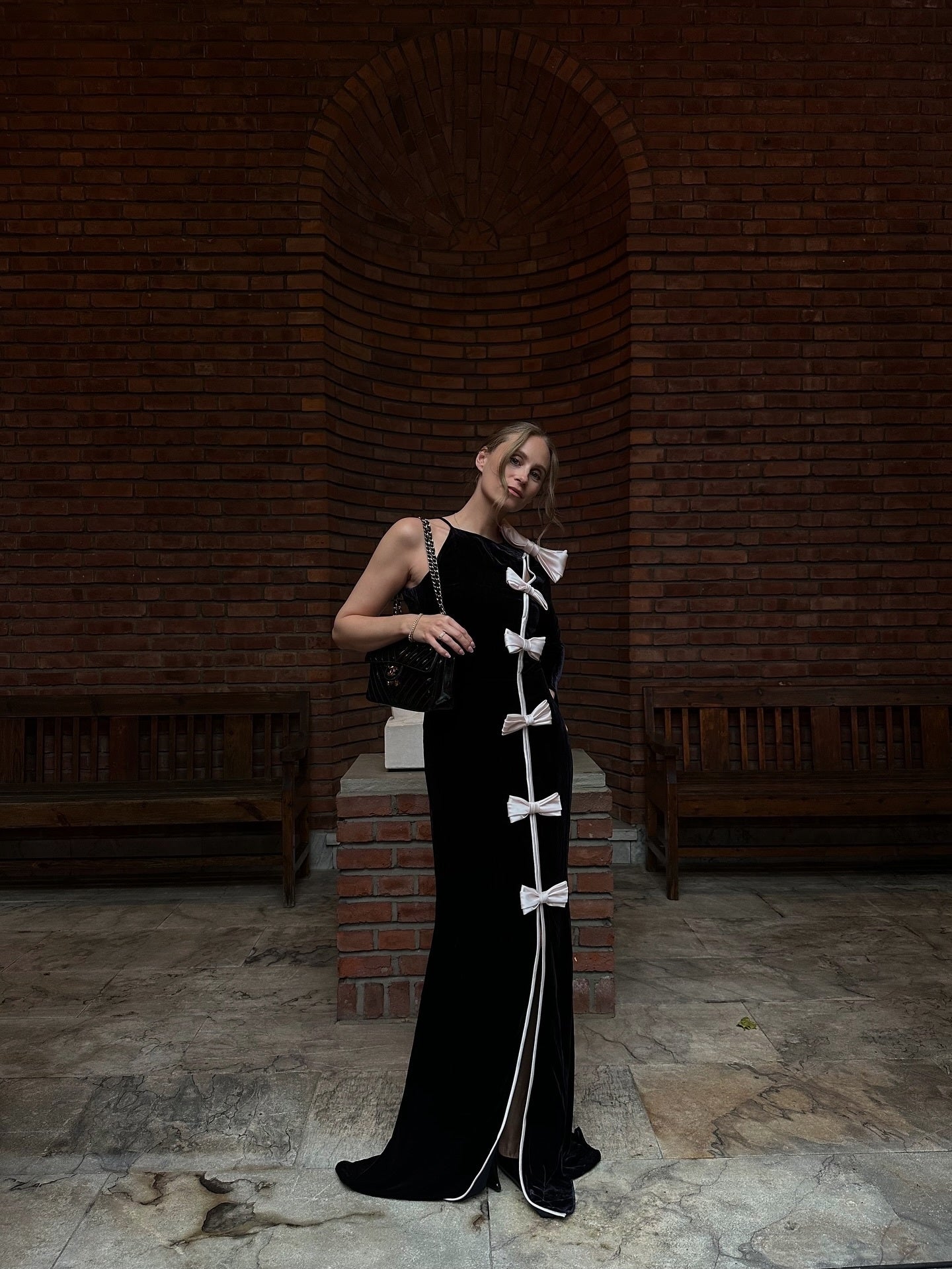 VICTORIA BOW VELVET MAXI DRESS FOR EVENTS