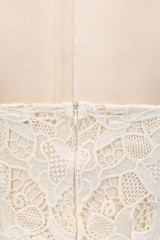 LACE HOLLOW SLEEVELESS YELLOW MINI PARTY DRESS
