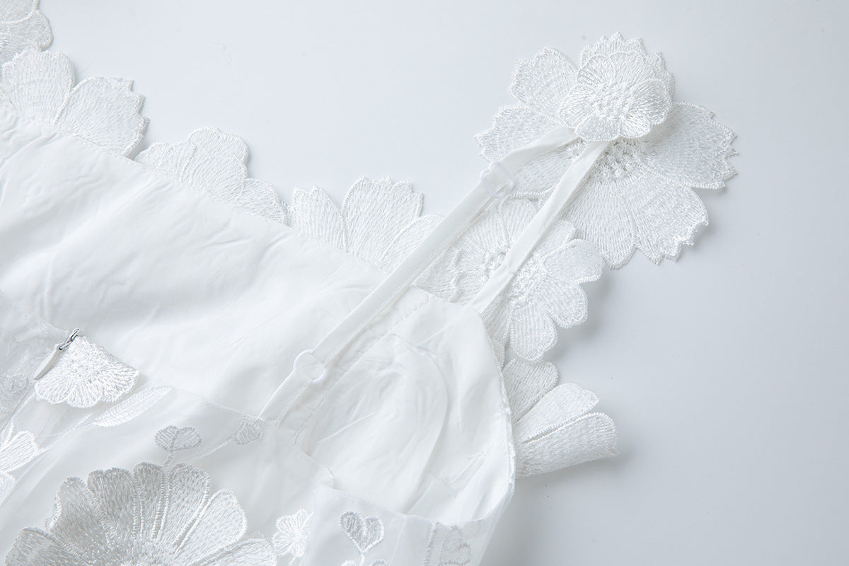 WHITE 3D FLORAL LACE MINI DRESS FOR WEDDING GUEST