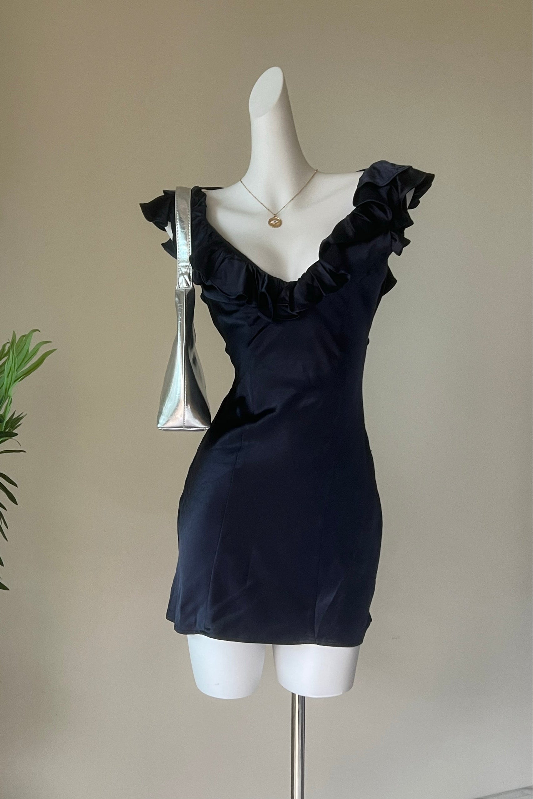 BUTACUP NAVY FRILL MINI DRESS FOR PARTY