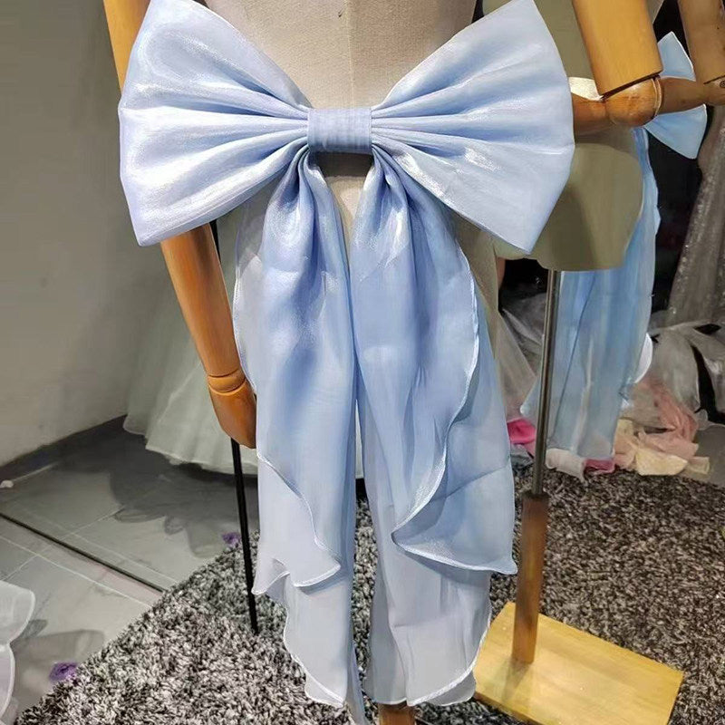 SHIMMER ORGANZA GIANT BOW SASH BACK RUFFLE