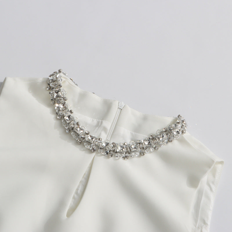 ALYSSA WHITE SLEEVELESS ROUND NECK DIAMOND DRESS