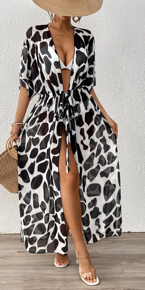 Belinda Bikini Cover-up Cardigan Beach Loose Style——Black and white Belinda Bikini Cover-up Cardigan Beach Loose Style——Black and white