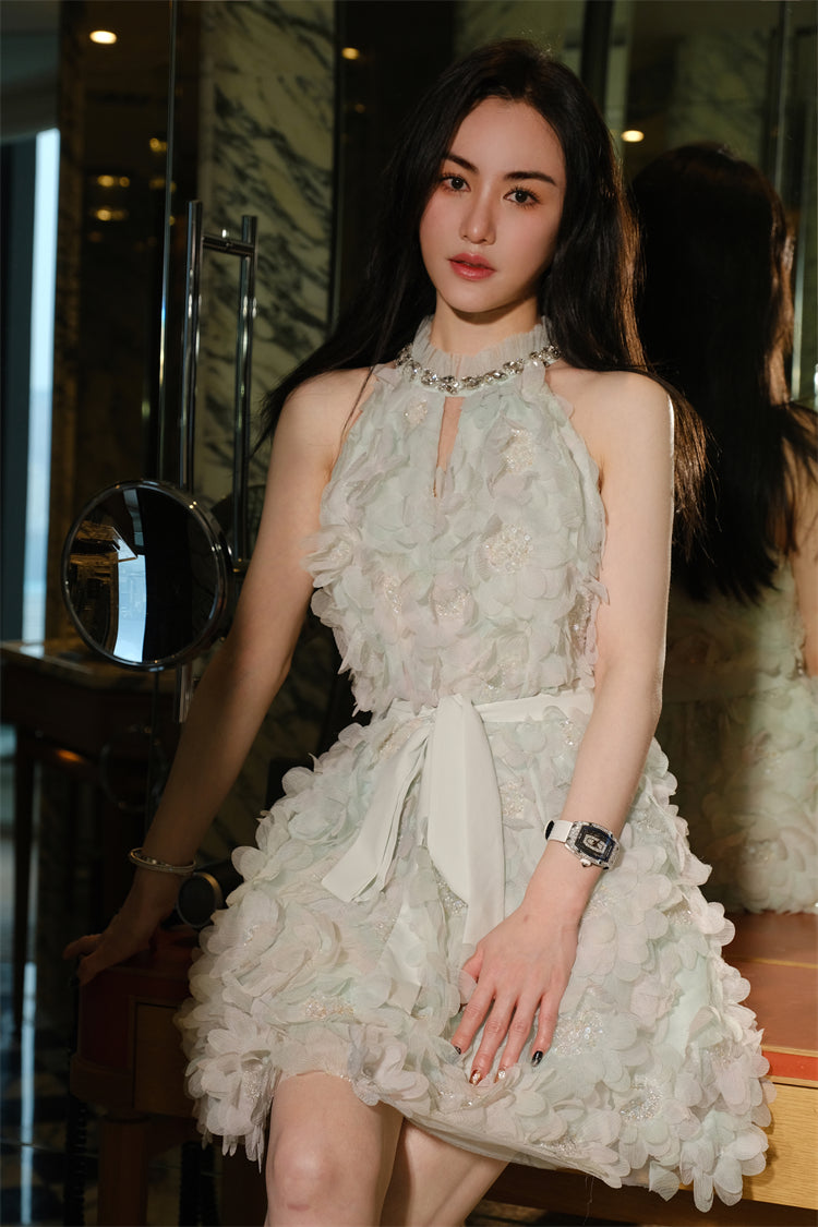 PASTEL GREEN FLORAL WEDDING GUEST MIDI DRESS