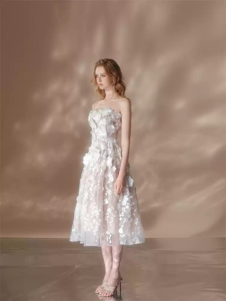 ANNA CRYSTAL FLORAL MIDI DRESS WHITE EMBROIDERY