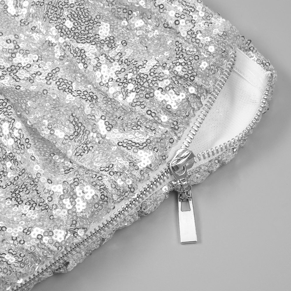 SILVER CROP TOP DRAPE SKIRT SET – PARTY OUTFIT