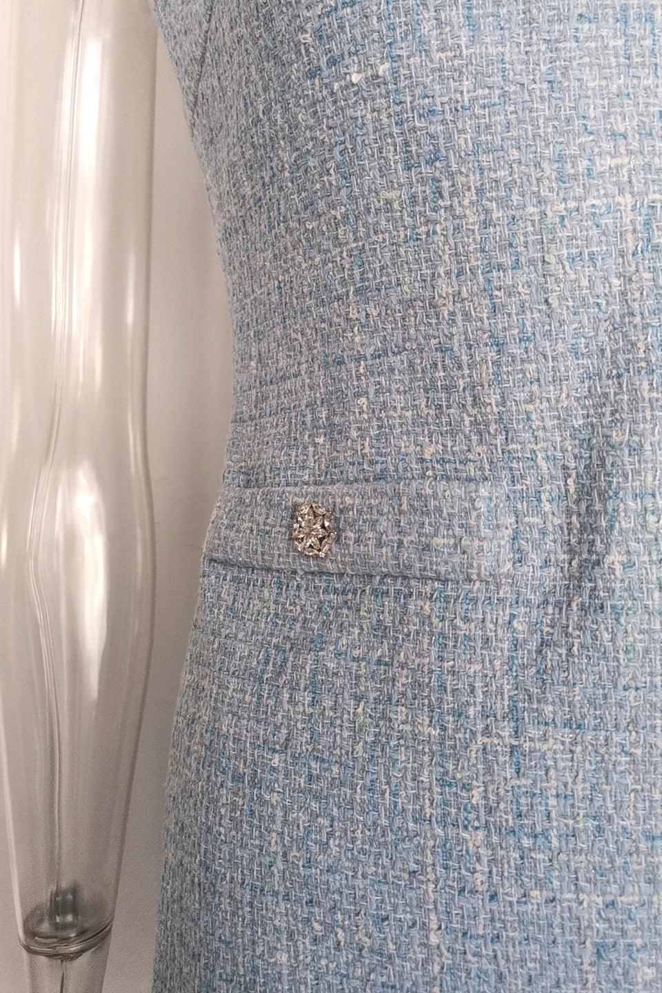 HALTER TWEED MINI DRESS VEST – BLUE COCKTAIL