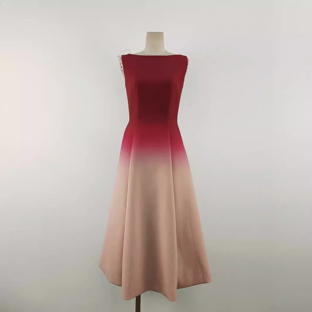RED PINK GRADIENT SLEEVELESS MIDI DRESS