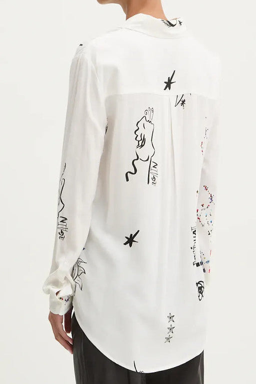 WHITE STAR PRINT OVERSIZED SHIRT FOR CASUAL