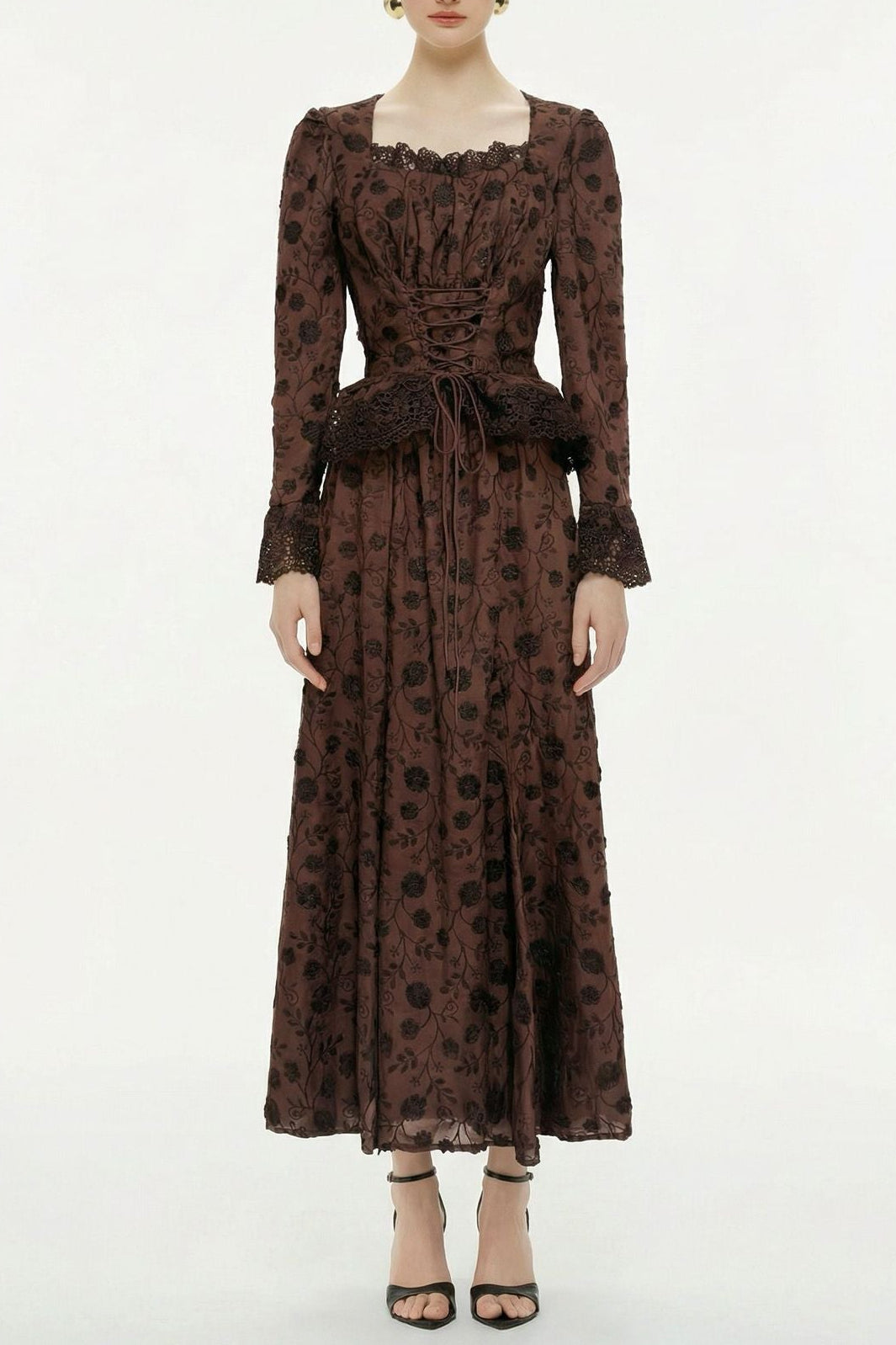 FIORENZA BROWN FLORAL LACE TWO-PIECE SET