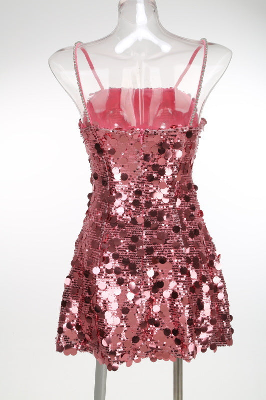 VIRGINIA PINK SEQUIN STRAPPY MINI DRESS PARTY