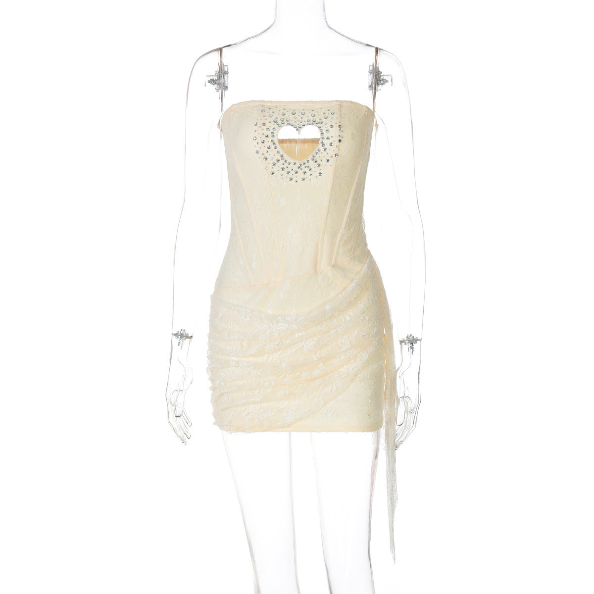 MEROY STRAPLESS YELLOW LACE MINI DRESS FOR PARTY