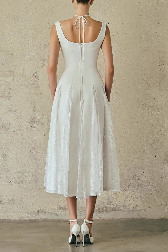 KITTY SQUARE NECK LACE MAXI DRESS IN WHITE
