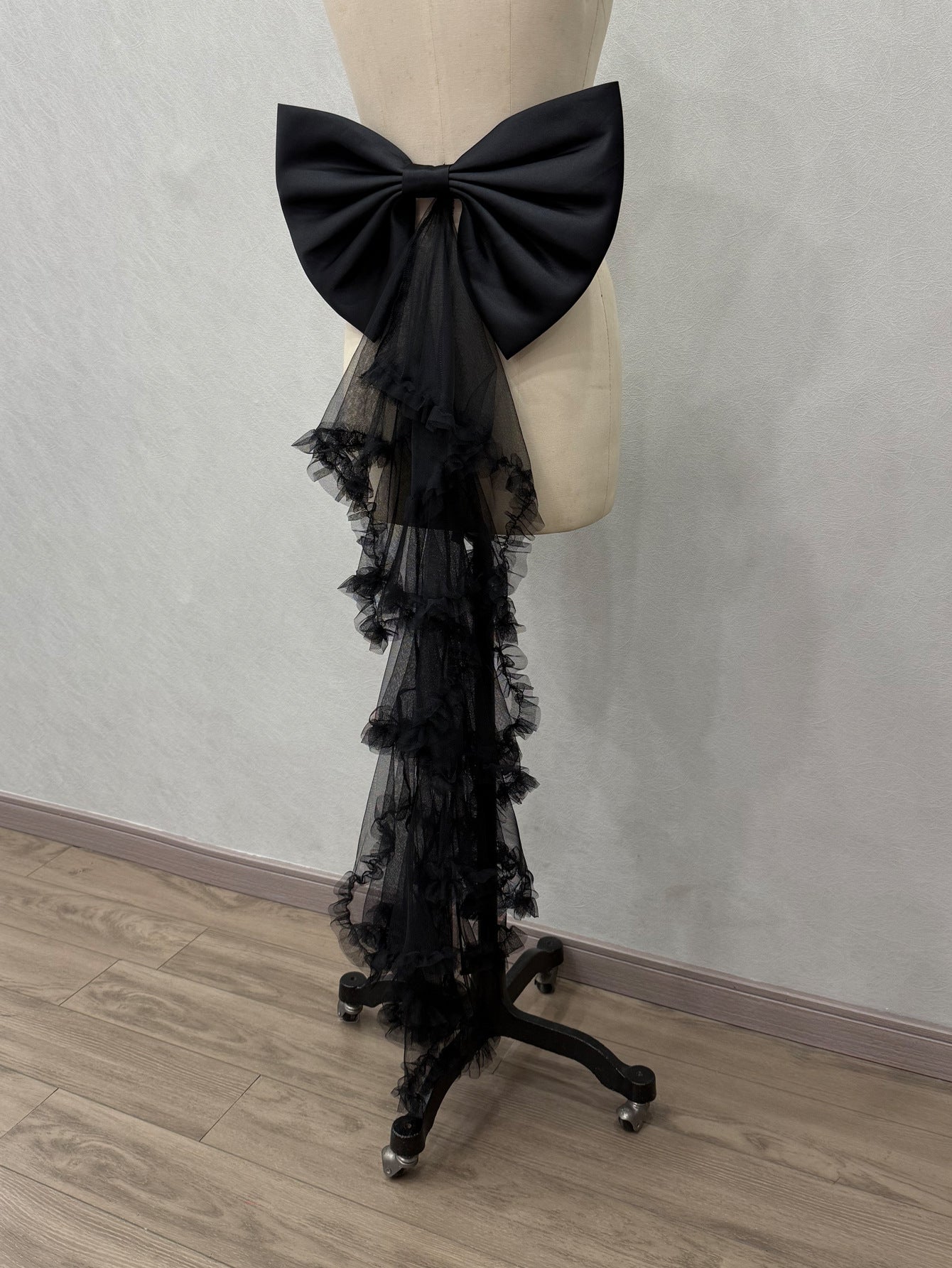 WHITE SATIN BOW TIERED TULLE BRIDAL SASH