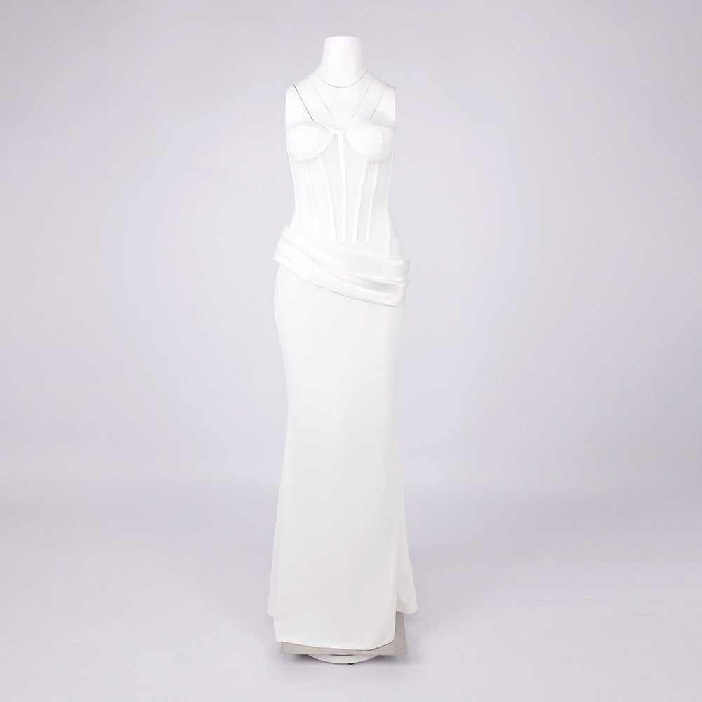PRISCILLA STRAPLESS VEILED CORSET WEDDING MAXI DRESS