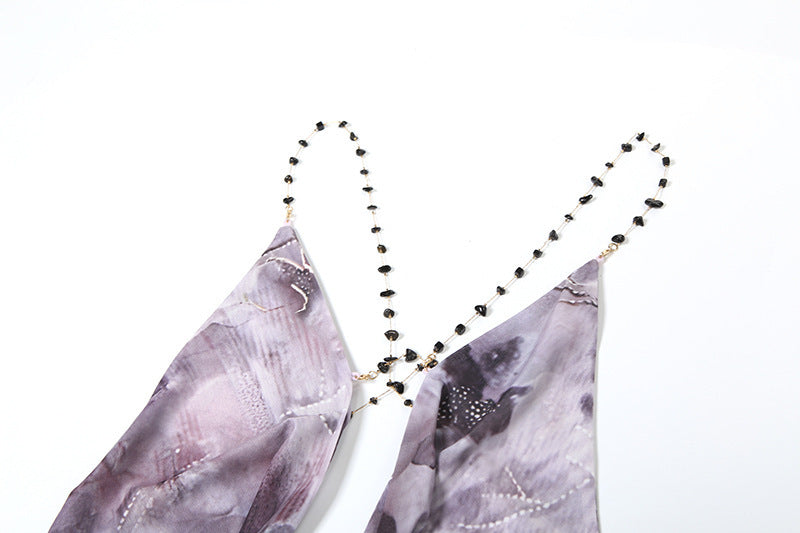 ASHLEY BACKLESS HIGH LOW MAXI DRESS PURPLE PRINTED