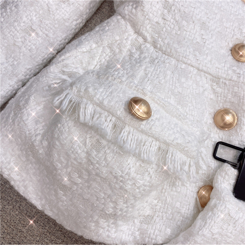 METAL BUTTON WOOL SHORTS SET - WHITE OFFICE WEAR