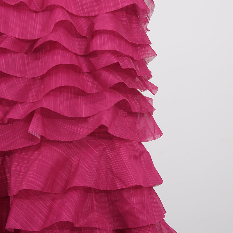 CATHY PLEATED STRAPLESS MAXI DRESS IN ROSE RED