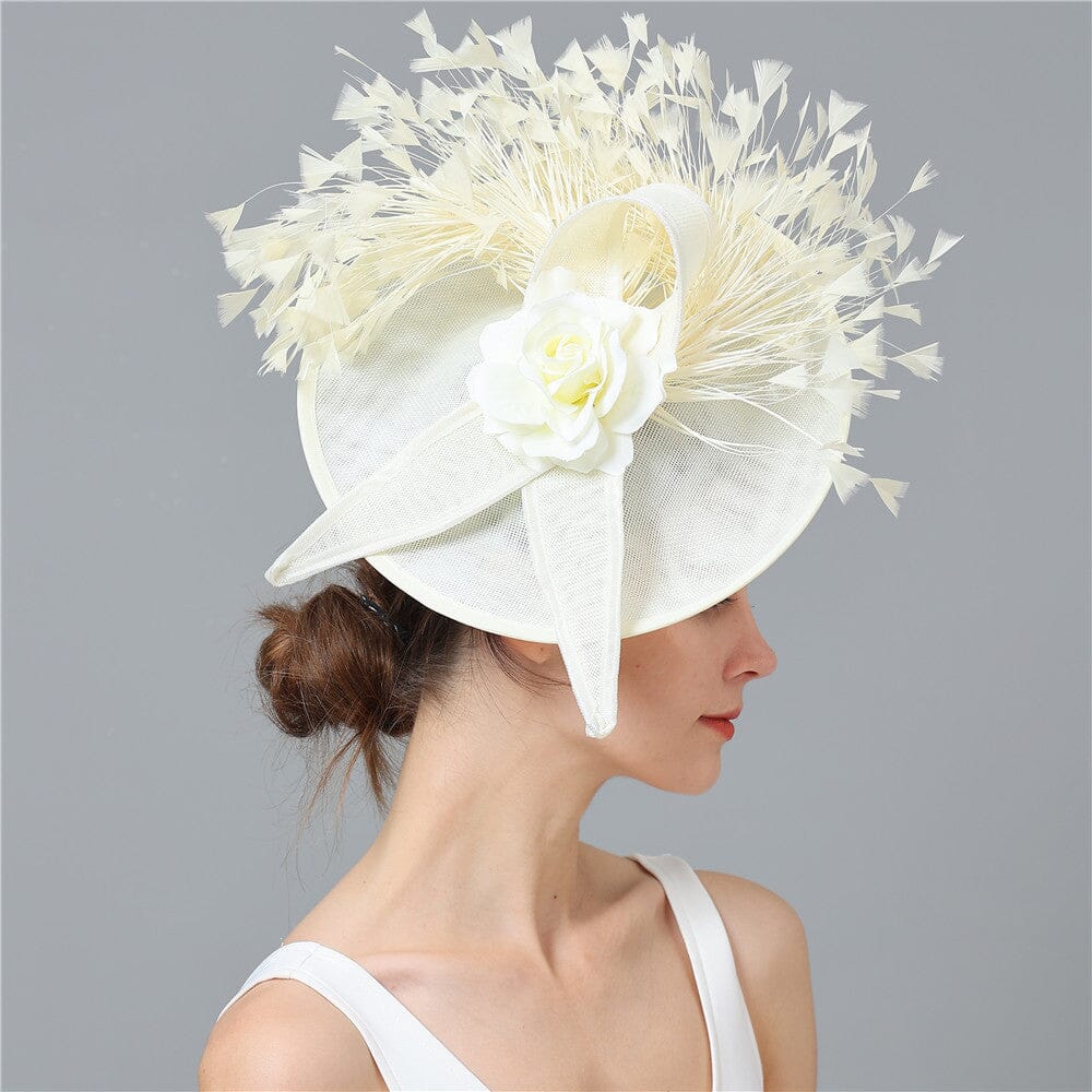 CREAM FEATHER FASCINATOR WEDDING PARTY HAT