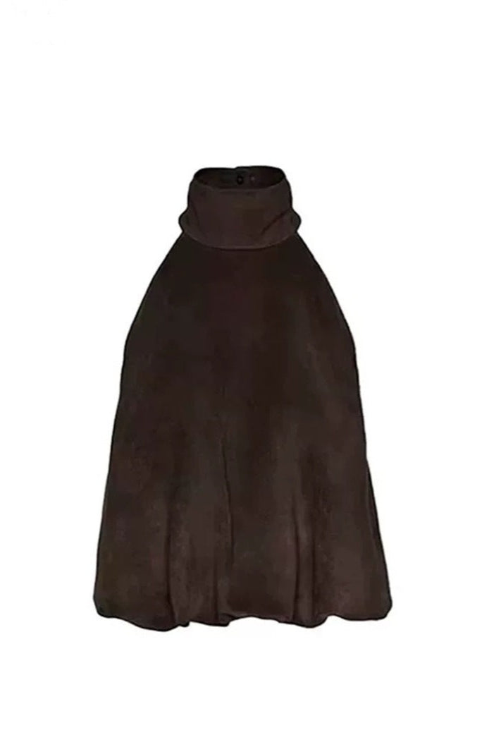 CLASSIC BROWN SUEDE HALTER TOP FOR PARTIES