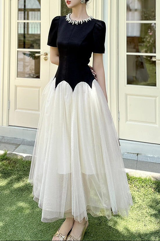 LEONA TWO-TONE RHINESTONE TULLE MAXI DRESS