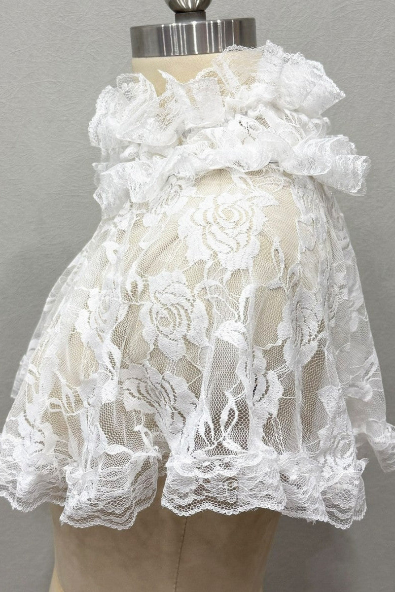 ROSE FLORAL LACE RUFFLE CAPE SHRUG FOR WEDDING