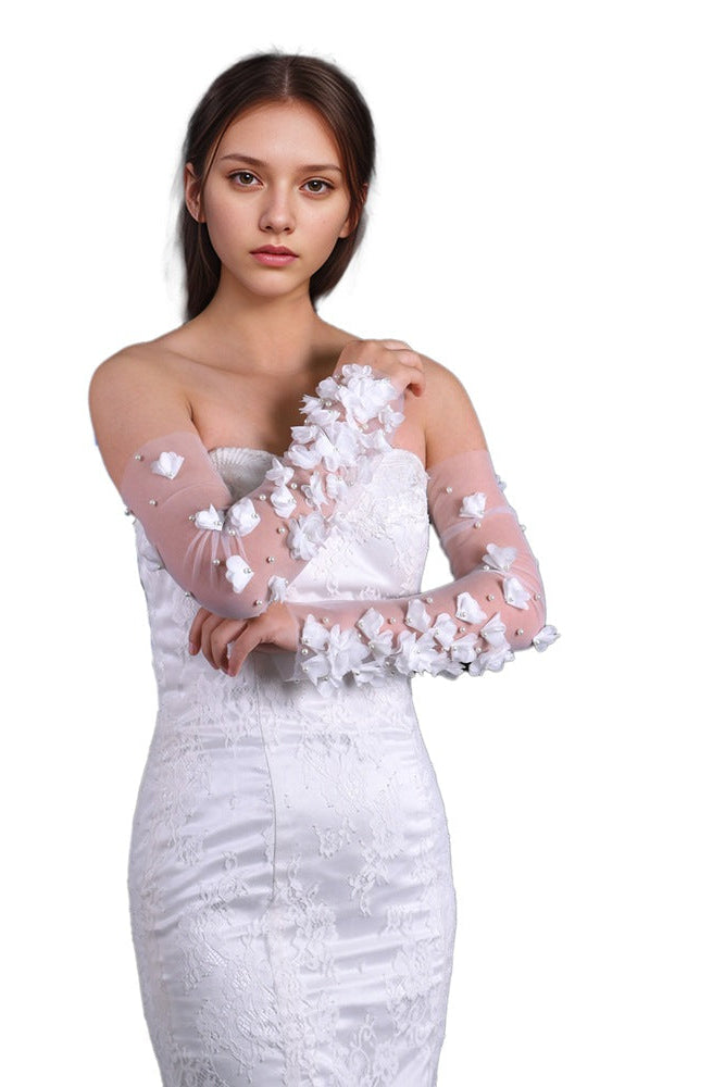 SHEER TULLE DETACHABLE SLEEVES, 3D FLOWERS & PEARLS