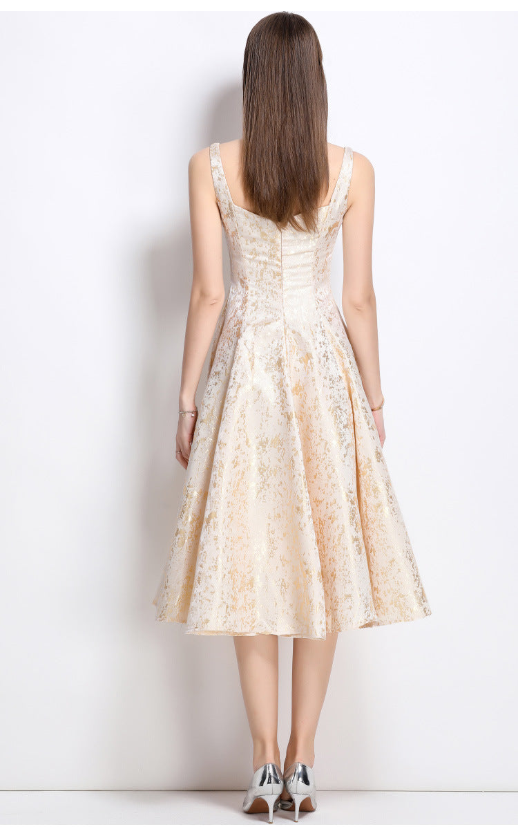 VANESSA A-LINE JACQUARD MIDI DRESS - APRICOT