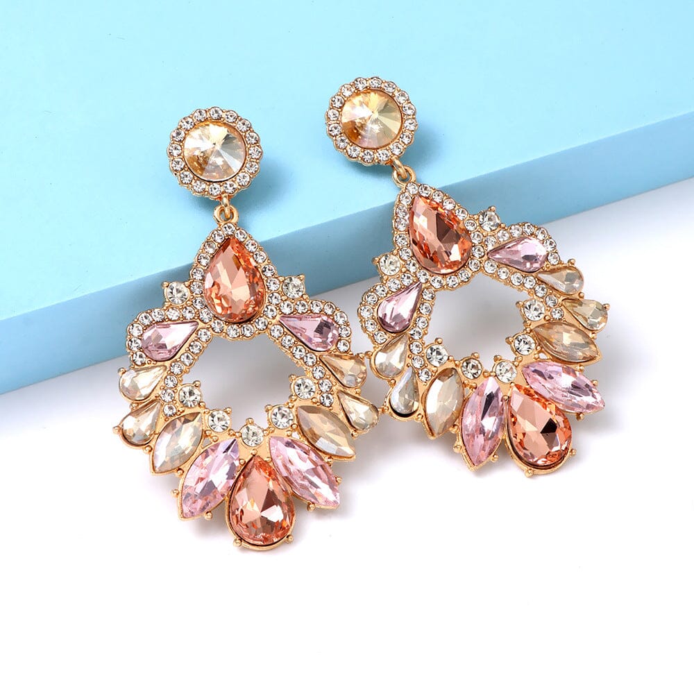 PINK CRYSTAL CHANDELIER DROP EARRINGS FOR WEDDING