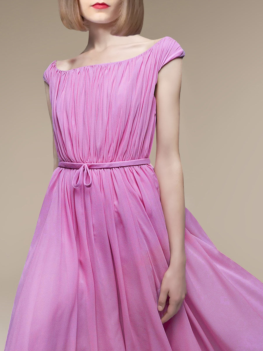 PINK ONE-SHOULDER PLEATED COCKTAIL DRESS