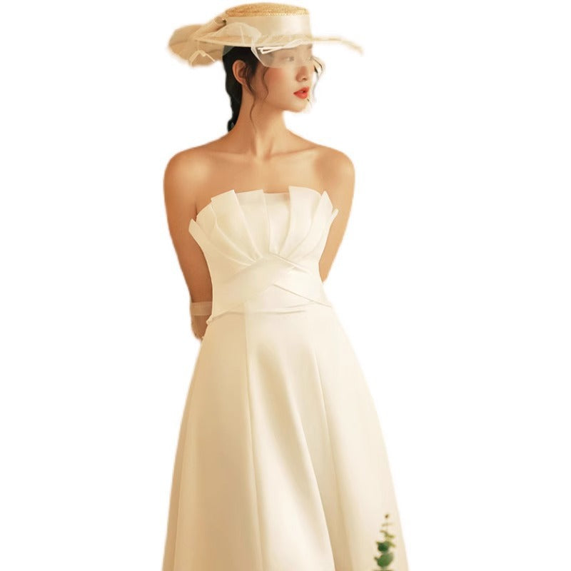FRENCH SATIN MINIMALIST PRINCESS WEDDING MAXI DRESS