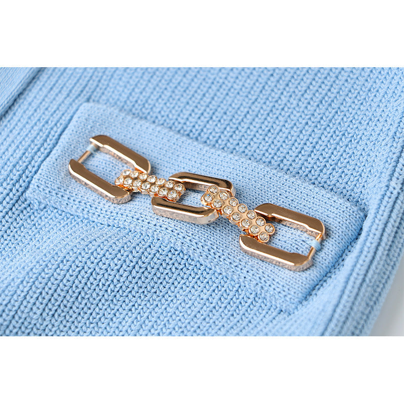 CAROLINE KNIT METAL MINI DRESS BLUE