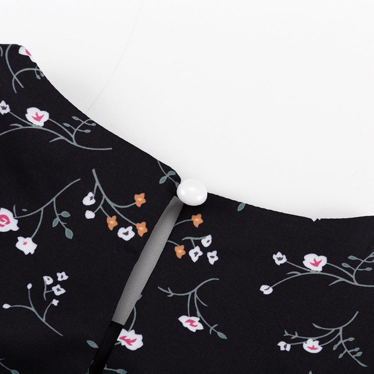 SEBASTIANE FLORAL MIDI DRESS, BLACK RUFFLE