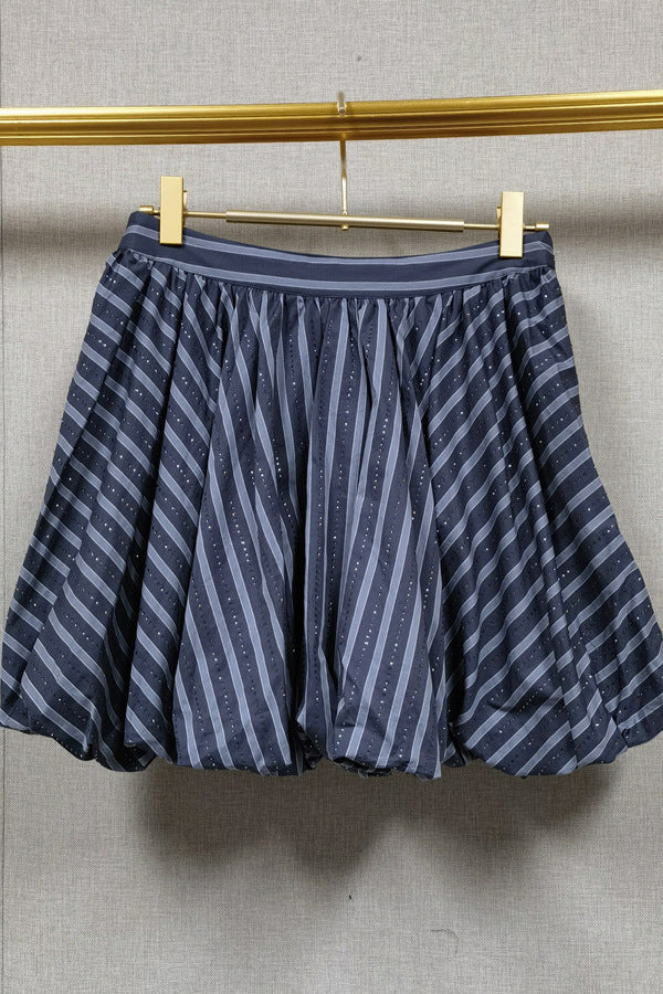 STRIPED RHINESTONE BUBBLE HEM SKIRT GREY