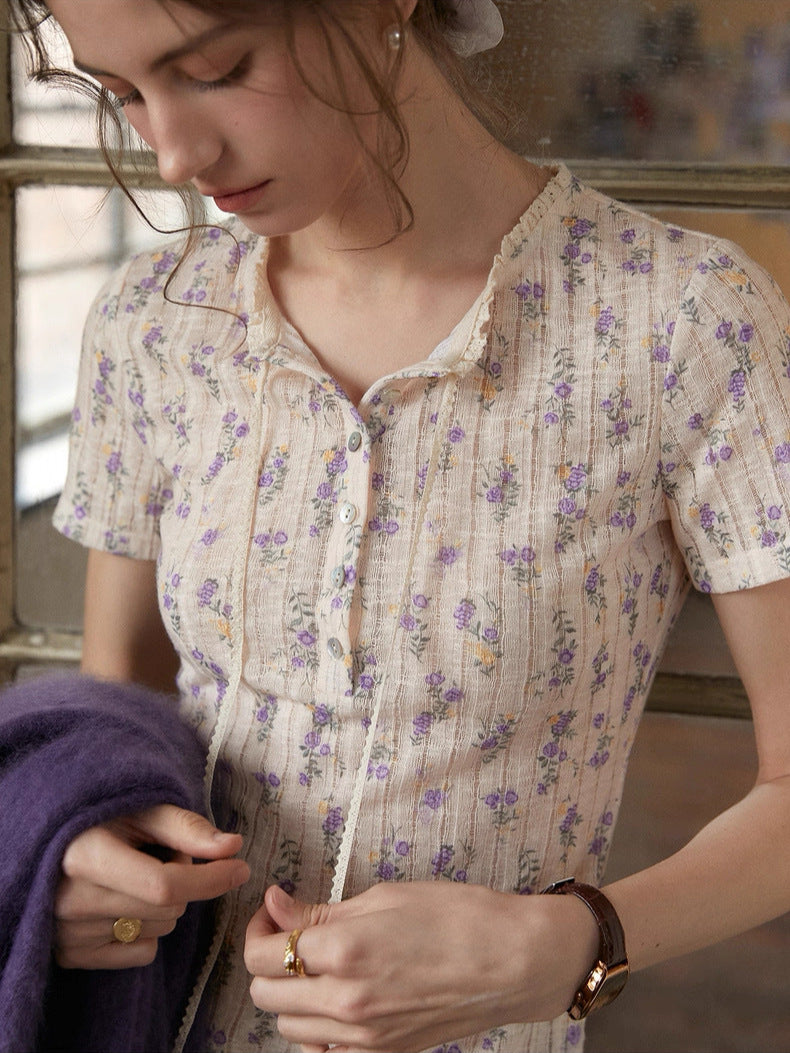 FLORAL LACE COLLAR KNIT TOP FOR CASUAL DAYS