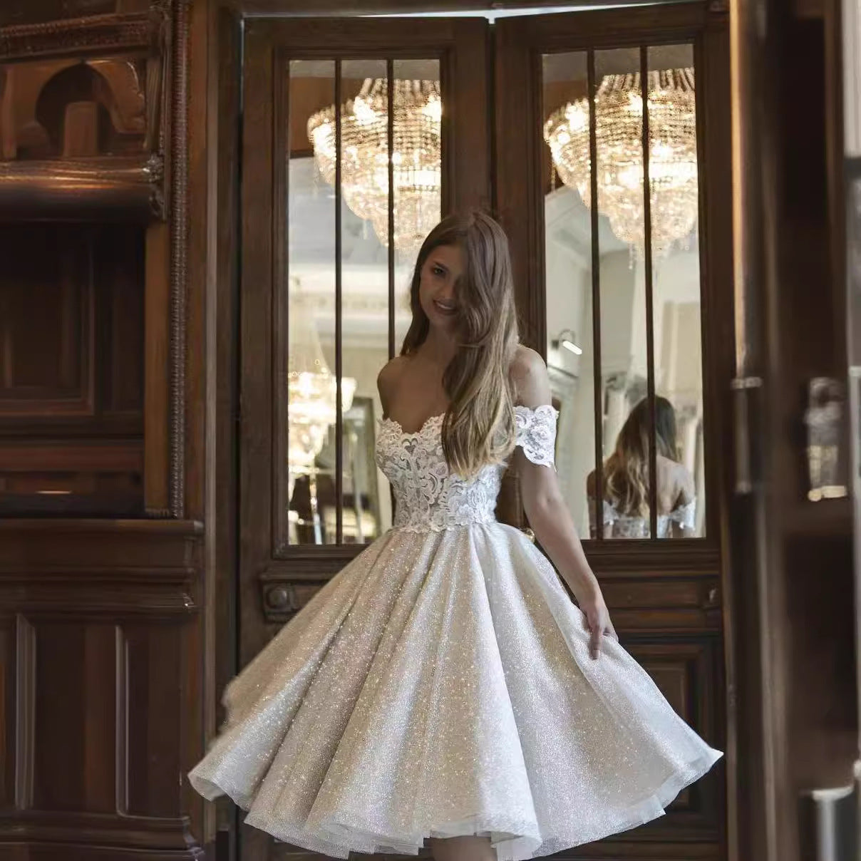 APRIL ONE-SHOULDER LACE SEQUIN MIDI DRESS WHITE